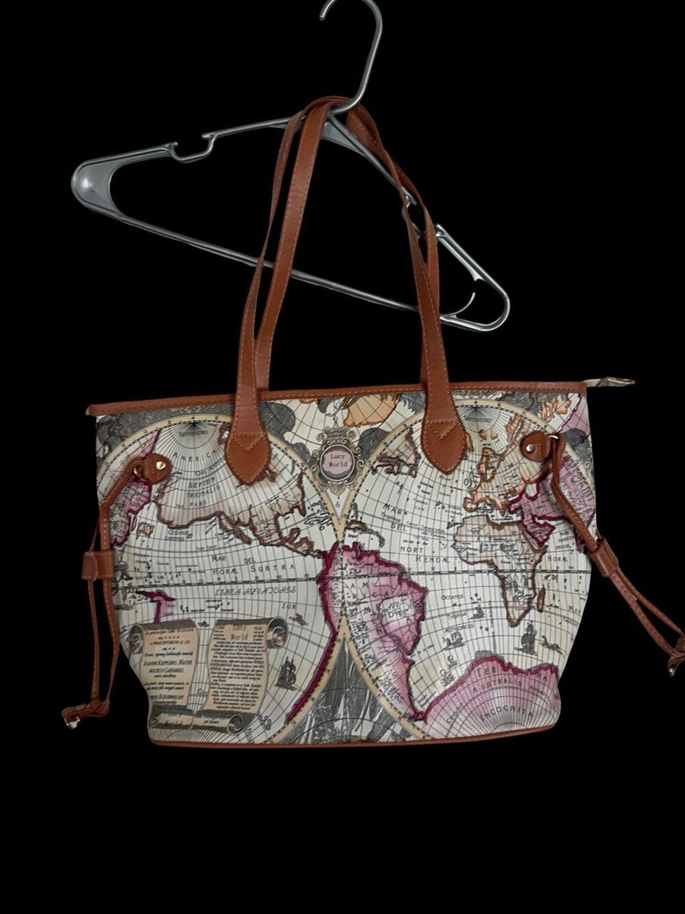 Lucy World Womens Beige Tan Classic World Map Print Tote Bag